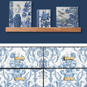Papier Mousseline Vintage Floral Delft Bleu Blanc Élégant Découpage