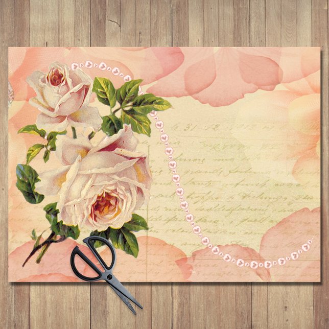 Papier Mousseline Vintage Floral Rose Antique écriture manuscrite Dé (Créateur téléchargé)