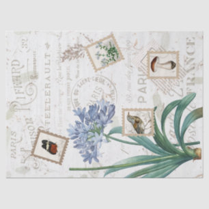 Papier Mousseline Vintage français Script Nature Flower Bird Champin
