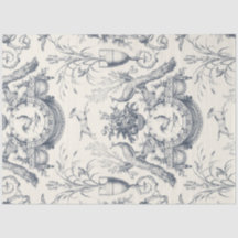 Vintage French Toile Peacock and Country Farm Blue