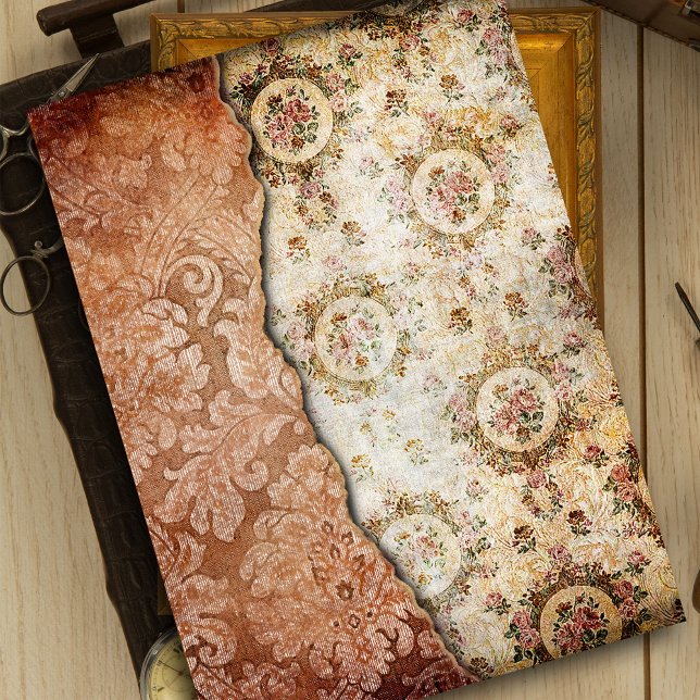 Papier Mousseline Vintage Grungy Tordu Gold Damask (Créateur téléchargé)