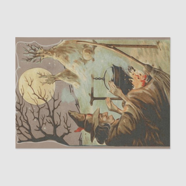 Papier Mousseline Vintage Halloween sorcière brasse à Cauldron (Recto)