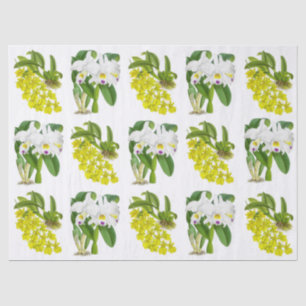 Papier Mousseline Vintage jaune blanc Exotique Orchidée Fleur