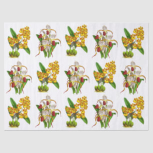 Papier Mousseline Vintage jaune orange blanc orchidée rouge