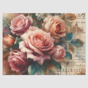 Papier Mousseline Vintage Joli Rose & Collage Botanique Découpage
