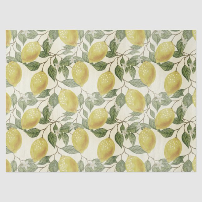 Papier Mousseline Vintage Lemons Feuille Botanique (Recto)