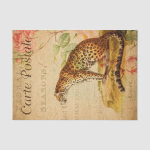 Papier Mousseline Vintage Leopard Jaguar Animaux sauvages Floral Fra
