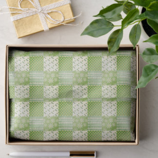 Papier Mousseline Vintage Look Green Yellow Ecru Patchwork 