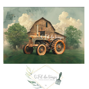 Papier Mousseline Vintage McCormick-Deering Tractor And Old Barn
