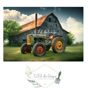 Papier Mousseline Vintage McCormick-Deering Tractor And Old Barn