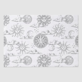 Papier Mousseline Vintage Motif céleste de la Lune Soleil noir et bl