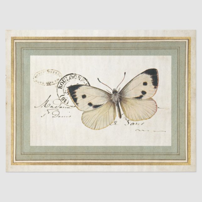 Papier Mousseline Vintage Papillon Gold Frame French Postmark (Recto)