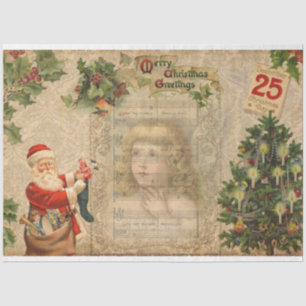 Papier Mousseline Vintage Père Noël, Angel, Holly & Music Collage