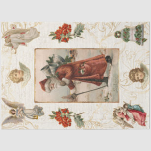 Papier Mousseline Vintage Père Noël Angles Découpage de Noël