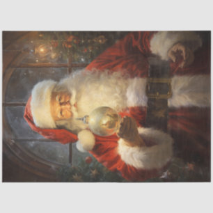 Papier Mousseline Vintage Père Noël souriant globe brillant