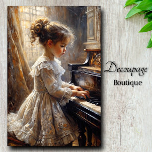 Papier Mousseline Vintage Petite Fille Jouant La Découpage De Piano