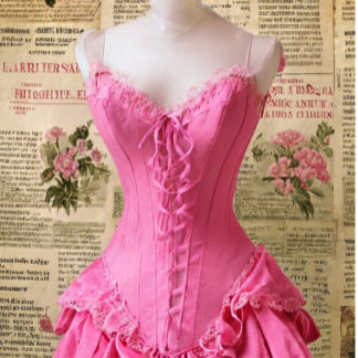 Papier Mousseline Vintage Pink Corset on Newspaper Background