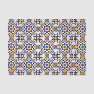 Papier Mousseline Vintage Portugais Azulejo Blue Yellow Motif