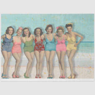 Papier Mousseline Vintage Retro Beach Dames s'amuser en maillot de b