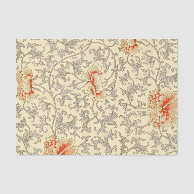 Papier Mousseline Vintage rose gris botanique (Recto)