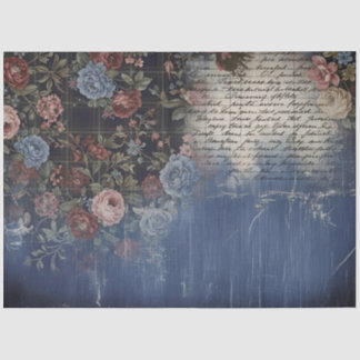 Papier Mousseline Vintage Rustic Denim Floral Script Decoupage Craft