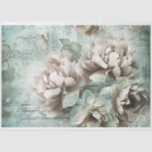 Papier Mousseline Vintage Sage Vert pivoines Découpage