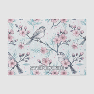 Papier Mousseline Vintage Sakura Cerry Blossom & Bird Aesthétiquemen