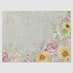Papier Mousseline Vintage Script Blush Floral Sunflower Sage Mint