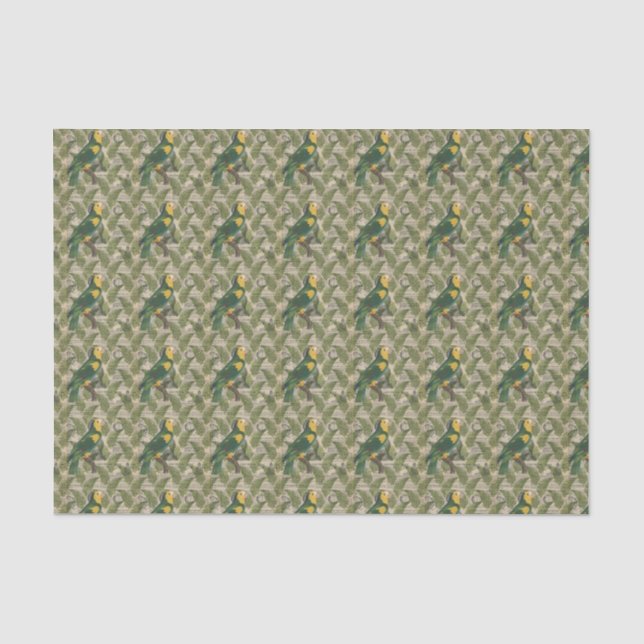 Papier Mousseline Vintage vert perroquet tropical (Recto)
