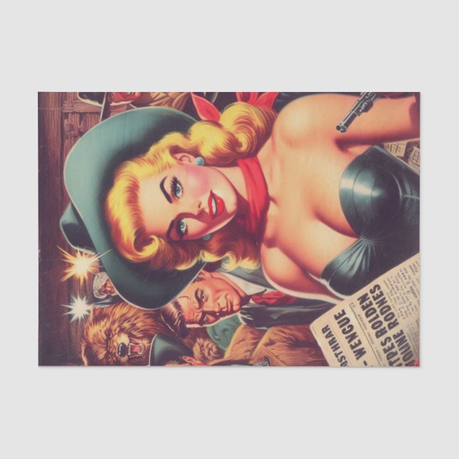 Papier Mousseline Vintage Western Pulp Girl (Recto)