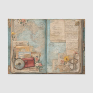 Papier Mousseline Vintage World Map Red Leather Pouch Floral