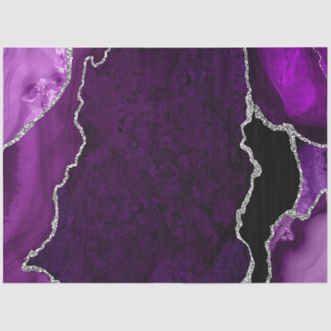 Papier Mousseline Violet et Argent Faux Paillettes Agate (Recto)