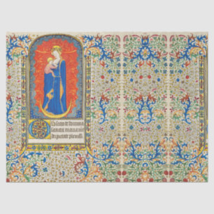 Papier Mousseline VIRGIN AVEC ENFANT ET ANGELS Antique Fleurs