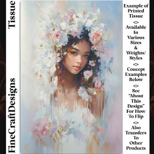 Papier Mousseline Visage de Femme Fleurs Pastel Éthéré CX6R Découpag