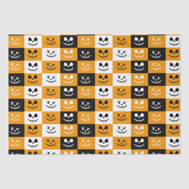 Papier Mousseline Visage éffrayant | Halloween blanc orange noir (Recto)