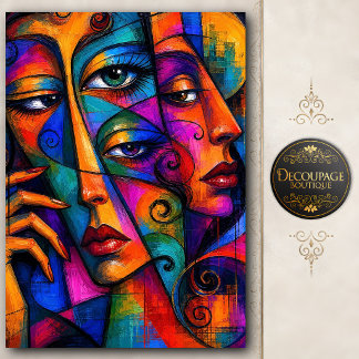 Papier Mousseline Visages cubistes abstraits découpés vibrants