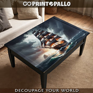 Papier Mousseline Voile de galion pirate sur vagues et mers orageuse