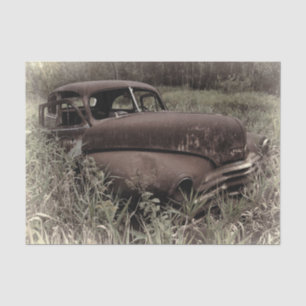 Papier Mousseline Voiture ancienne rétro marron rustique antique