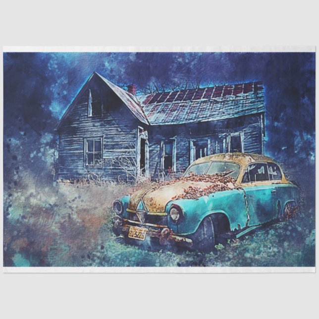 Papier Mousseline Voiture rouillée Vieux Shack Découpage papier de p (Recto)
