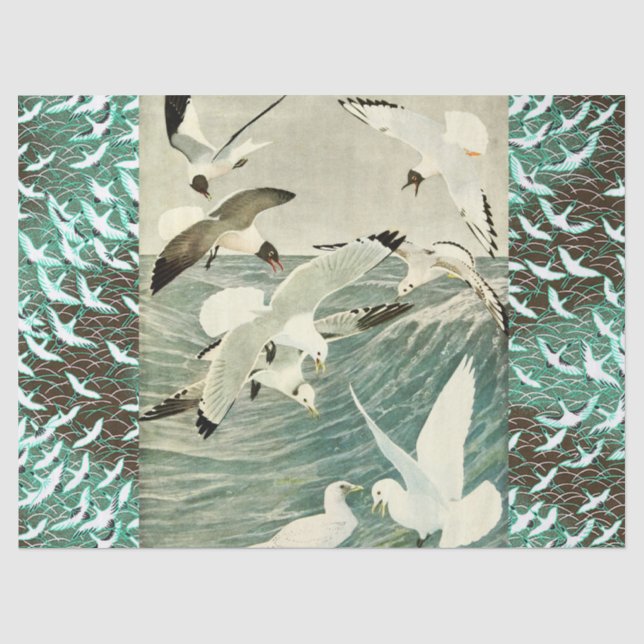 PAPIER MOUSSELINE VOL DE SEAGULLES AU-DESSUS DES VAGUES (Recto)