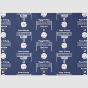 Papier Mousseline Volleyball Ball & Net Marine Blue Anniversaire Nom