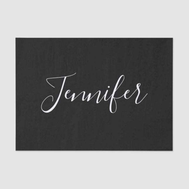 Papier Mousseline Votre nom | Élégant script blanc sur noir (Recto)