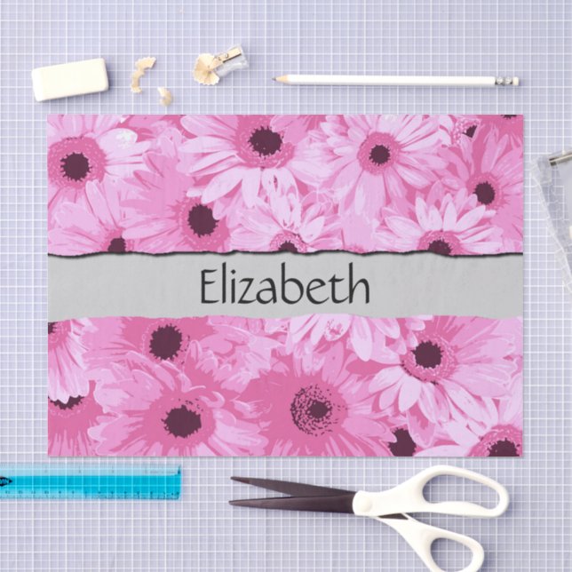 Papier Mousseline Votre nom - fleurs de Gerbera, fleurs - rose (Artisanat)