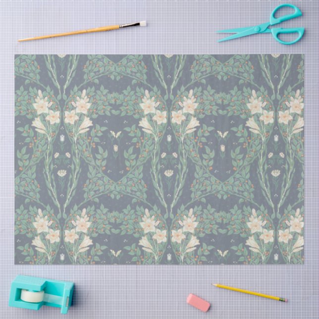 Papier Mousseline Walter Crane White Lily-Blue Back Shower Curtain (Artisanat)
