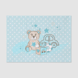 PAPIER MOUSSELINE WATERCOLOR BÉBÉ BLEU TEDDY OURS VOITURES BLOCS