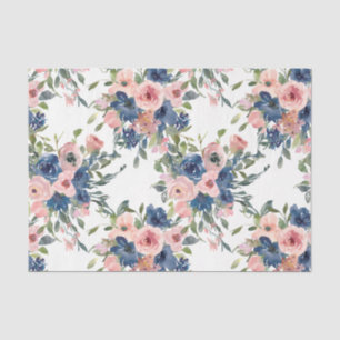 Papier Mousseline Watercolor Navy et Blush Floral