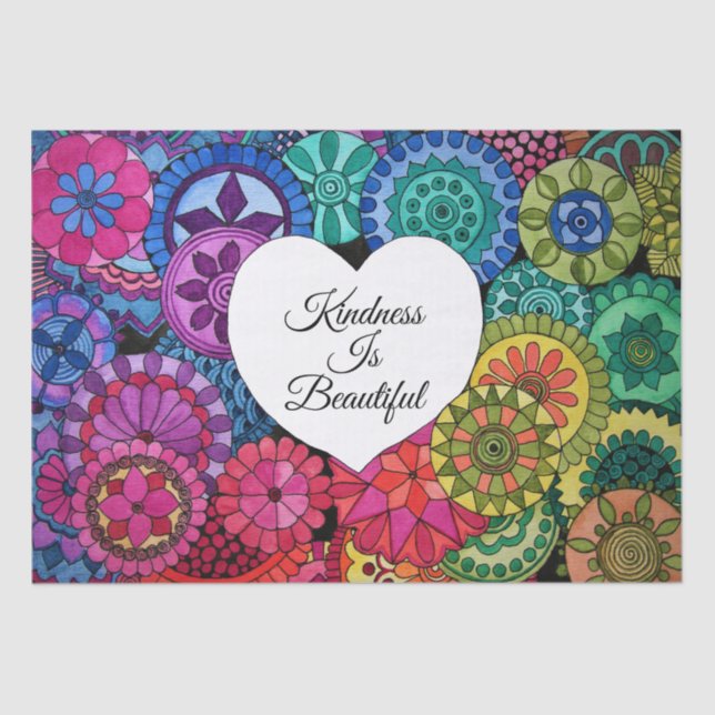 Papier Mousseline Watercolor Rainbow Mandala With Heart (Recto)