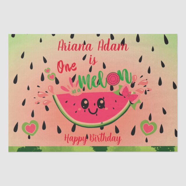Papier Mousseline Watermelon One in a Melon Girl's First Birthday (Recto)