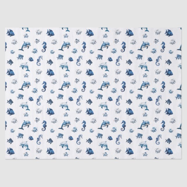 Papier Mousseline Wedgewood Blue Ocean Créatures ! (Recto)