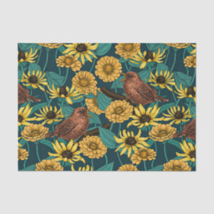 Papier Mousseline Wens et fleurs sur bleu foncé